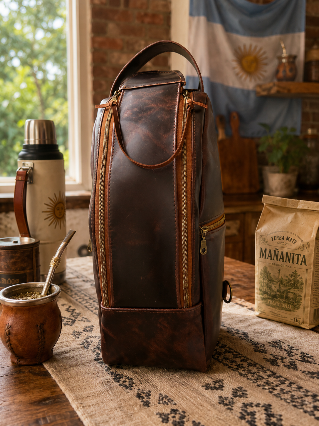 Yerba Mate Bag-Mochila Matera hecho a mano– Cuero Argentino