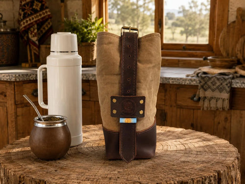 Yerba Mate Bag -Bolso Matero hecho a mano– Cuero Argentino y Lona