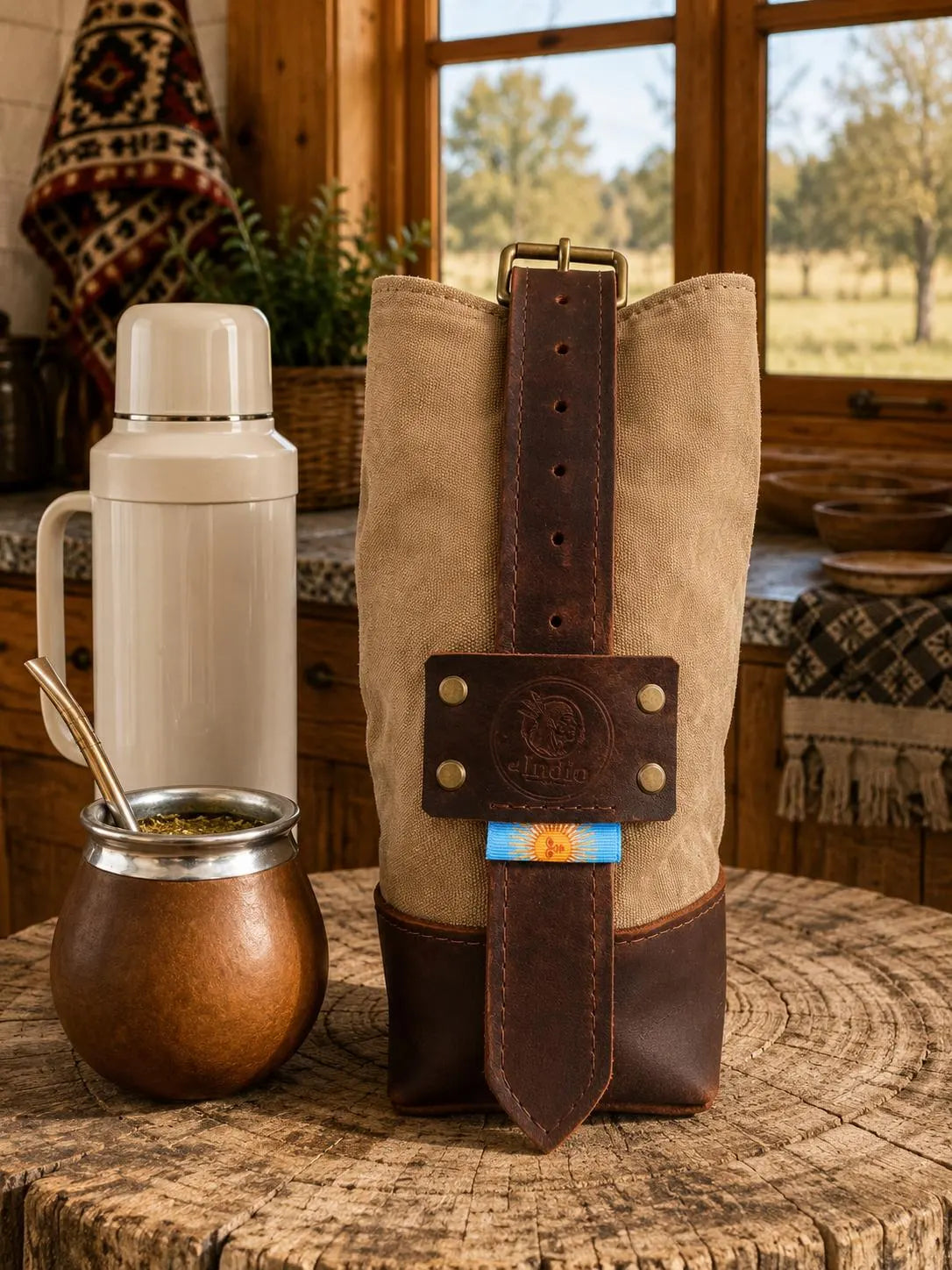 Yerba Mate Bag -Bolso Matero hecho a mano– Cuero Argentino y Lona